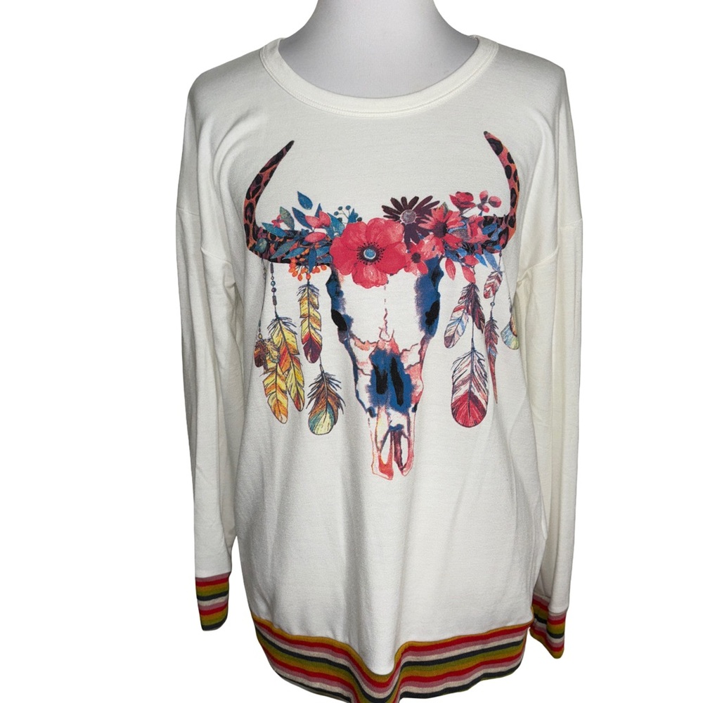 Sweet Claire Cream Floral Bull Long Sleeve Top
